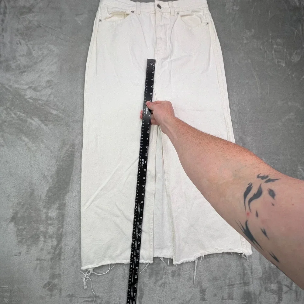 Madewell The Rilee Denim Midi Skirt Size 27 Slit Tile‎ White Cotton 90s